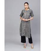Indo Era Black Embroidered Straight Kurtas