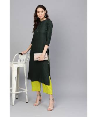 Indo Era Green Solid Straight Kurtas 3