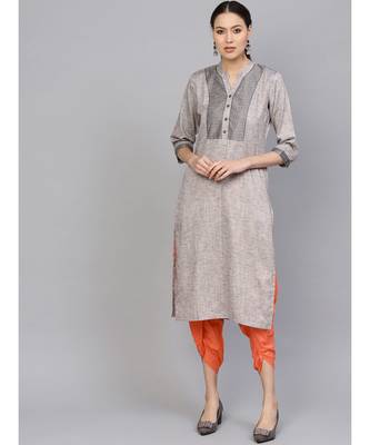 Indo Era Grey Embellished Straight Kurtas 1