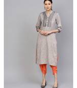 Indo Era Grey Embellished Straight Kurtas