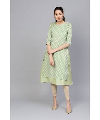Indo Era Sea Green Solid A-Line Kurtas 1
