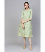 Indo Era Sea Green Solid A-Line Kurtas