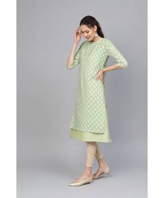 Indo Era Sea Green Solid A-Line Kurtas 2