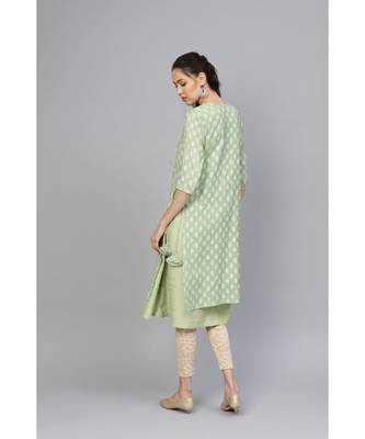 Indo Era Sea Green Solid A-Line Kurtas 3