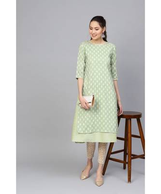 Indo Era Sea Green Solid A-Line Kurtas 4