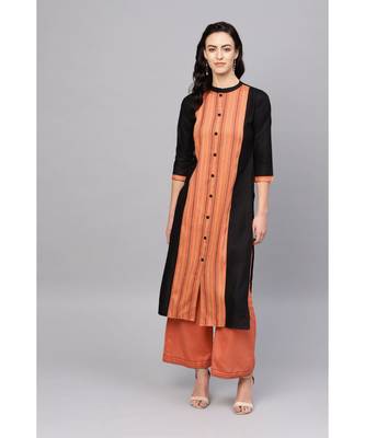 Indo Era Black Striped Straight Kurtas 1