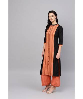 Indo Era Black Striped Straight Kurtas 3