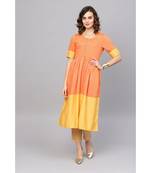 Indo Era Orange Solid A-Line Kurtas