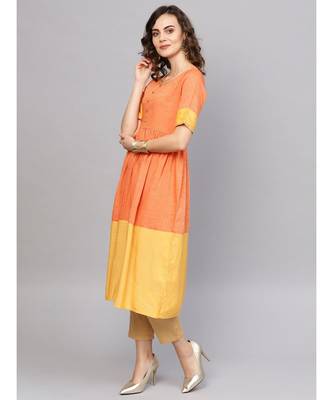 Indo Era Orange Solid A-Line Kurtas 2