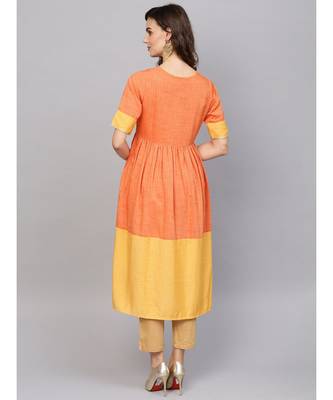 Indo Era Orange Solid A-Line Kurtas 4