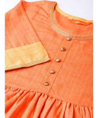 Indo Era Orange Solid A-Line Kurtas 5
