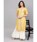 Indo Era Yellow Embroidered Straight Kurtas