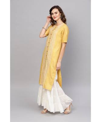 Indo Era Yellow Embroidered Straight Kurtas 3