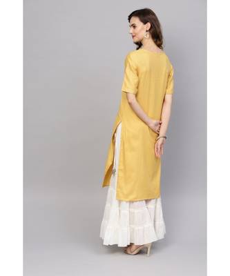 Indo Era Yellow Embroidered Straight Kurtas 4