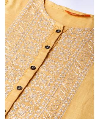 Indo Era Yellow Embroidered Straight Kurtas 5
