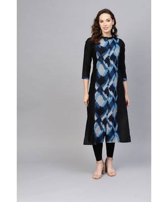 Indo Era Black Solid Straight Kurtas 1