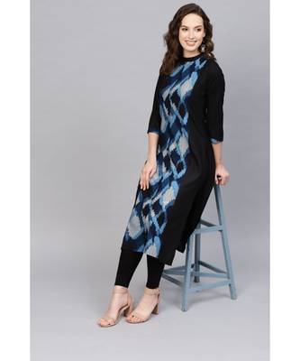 Indo Era Black Solid Straight Kurtas 3