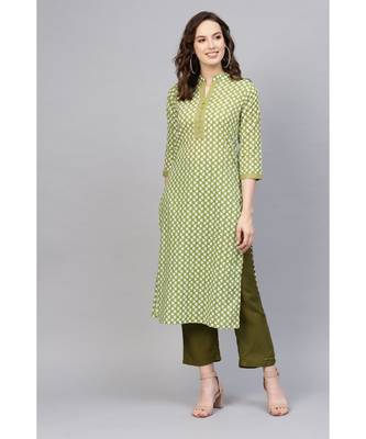Indo Era Green Printed Straight Kurtas 1
