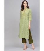 Indo Era Green Printed Straight Kurtas