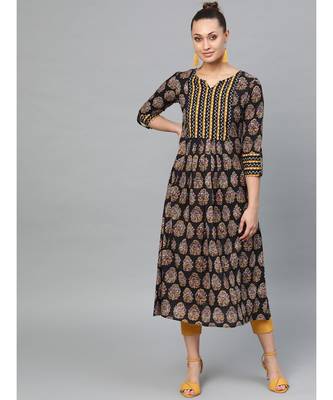 Indo Era Black Printed Anarkali Kurtas 1