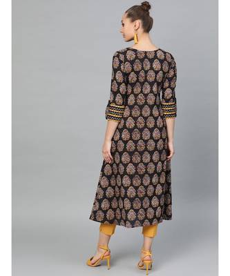 Indo Era Black Printed Anarkali Kurtas 2
