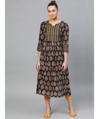 Indo Era Black Printed Anarkali Kurtas 6