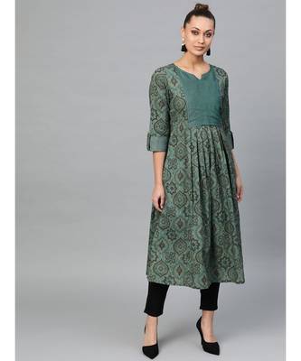Indo Era Green Printed Anarkali Kurtas 1
