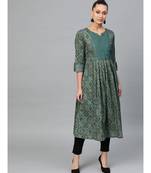 Indo Era Green Printed Anarkali Kurtas
