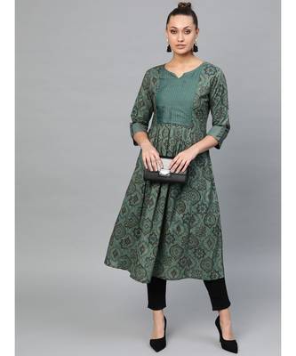 Indo Era Green Printed Anarkali Kurtas 5