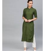 Indo Era Green Striped Straight Kurtas