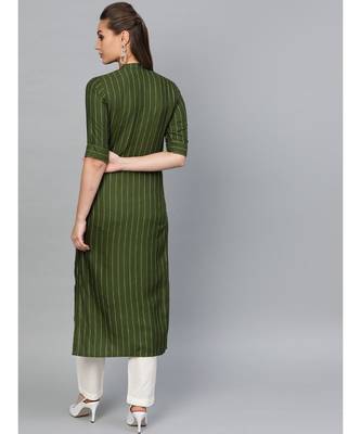 Indo Era Green Striped Straight Kurtas 2