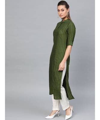 Indo Era Green Striped Straight Kurtas 3