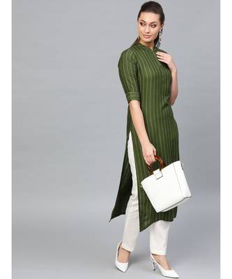 Indo Era Green Striped Straight Kurtas 5