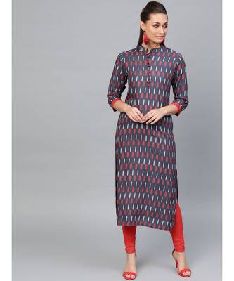 Indo Era Navy Blue Printed Straight Kurtas 1