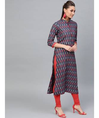 Indo Era Navy Blue Printed Straight Kurtas 2