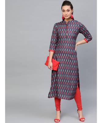 Indo Era Navy Blue Printed Straight Kurtas 3