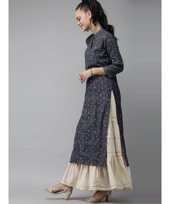 Indo Era Blue Foil Printed Straight Kurtas 2