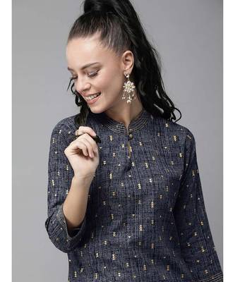 Indo Era Blue Foil Printed Straight Kurtas 4