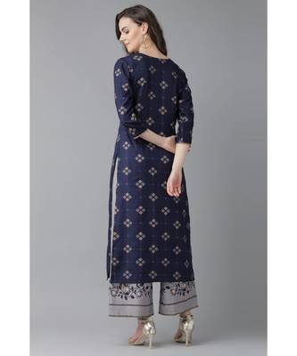 Indo Era Blue Printed Straight Kurtas 2