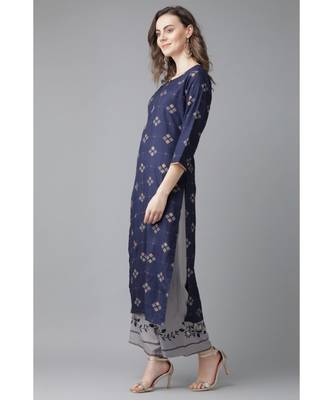 Indo Era Blue Printed Straight Kurtas 3