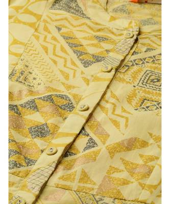 Indo Era Yellow Foil Printed A-Line Kurtas 4