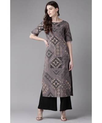 Indo Era Grey Foil Printed Satright Kurtas 1