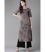 Indo Era Grey Foil Printed Satright Kurtas