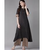 Indo Era Navy Blue Foil Printed A-Line Kurtas