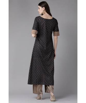 Indo Era Navy Blue Foil Printed A-Line Kurtas 2