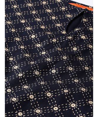 Indo Era Navy Blue Foil Printed A-Line Kurtas 4
