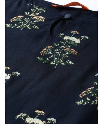 Indo Era Navy Blue Foil Printed Straight Kurtas 4