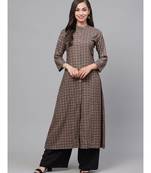 Indo Era Grey Foil Printed A-Line Kurtas