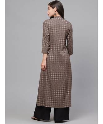 Indo Era Grey Foil Printed A-Line Kurtas 2
