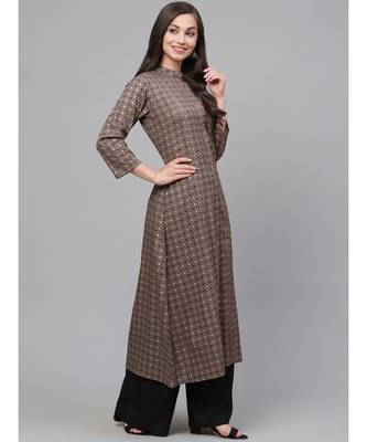 Indo Era Grey Foil Printed A-Line Kurtas 3